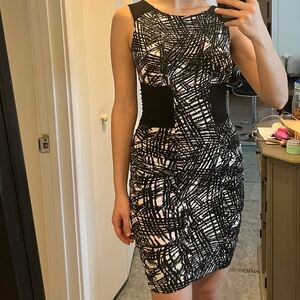 BCBGMaxAzria Black and White Abstract Mini Dress